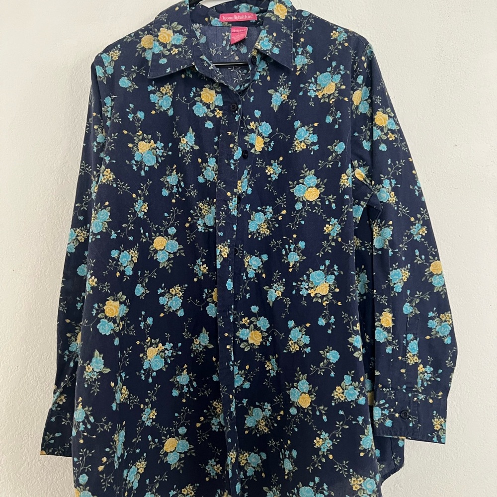 Woman Within Navy Floral Blouse